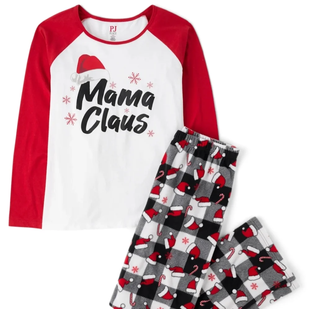 PJ Place Womens XL Mama Claus Christmas Holiday Matching Set Family Fleece NWT